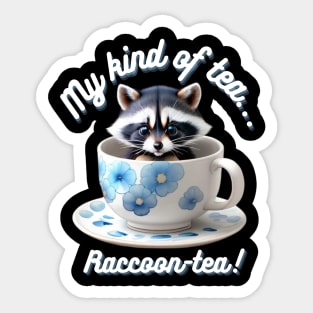 Cute Raccoon Blue Floral Tea Cup And Saucer Sticker